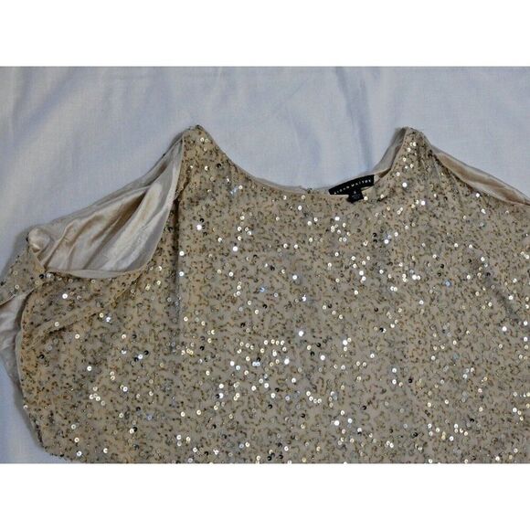 Aidan Mattox Dress Women 4 gold Beaded Sequin Mini Embellished Cold Shoulder - Picture 6 of 16